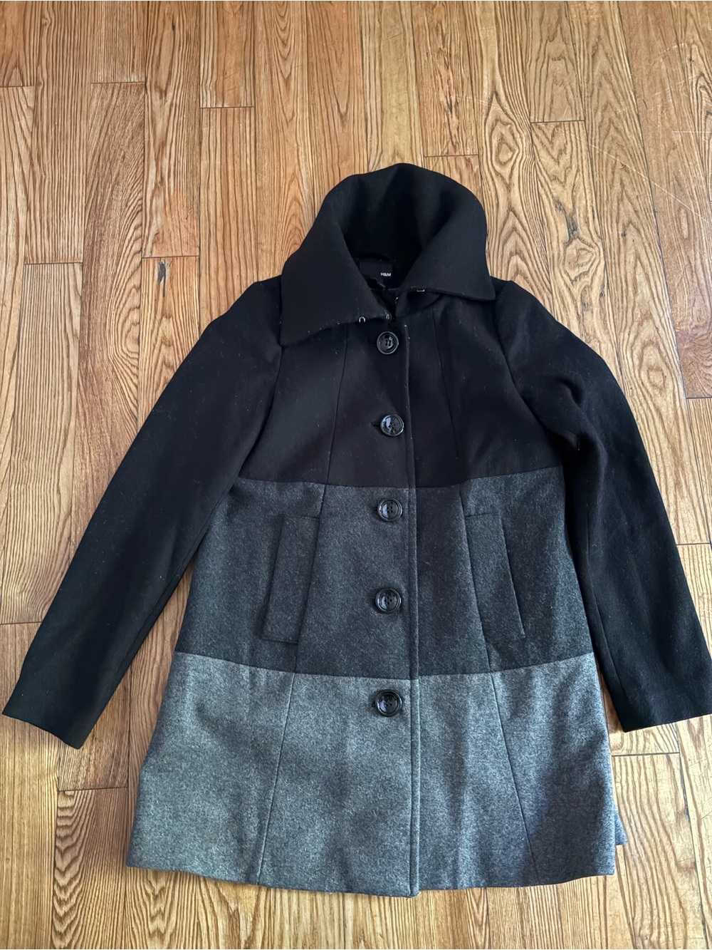 H&M Black and Gray Colorblock Pea Coat